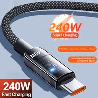 New 240W Fast Charging Cable USB C-type Interface Nylon Braided Transparent Type C High-speed Charger Wire For Samsung Huawei