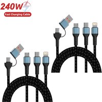 1-2PCS 1.2M 240W Charging Cable 3 In 1 USB Type C Charger Cord MultiPort Micro Cable For iPhone 16 15 14 Samsung Xiaomi Redmi