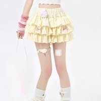 Y2k Japan Style Kawaii Short Party Skirt 2000s Harajuku Vintage Bow Sweet Lolita Summer Mini Skirt Elegant Pure Color Cake Skirt