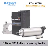 G-Penny CNC 800w ER11 Air Cooled Spindle Motor Kits D65 7002 & 7000 Bearings D65mm Precision 0.005 &1.5kw Inverter & 65mm holder
