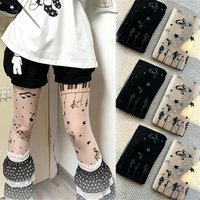 Y2K Lolita Music Note Sheer Tights Retro Kawaii Melody Aesthetic Elastic Pantyhose Subculture Nylon Music Print Stocking Tights