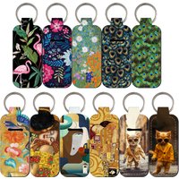 Retro Flowers Oil Painting CatS Lip Balm Holder Keychain Clip On Lipstick Sleeve Holder Bag Charm Keyring Travel Accessory Gifts