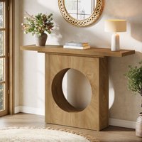 Tribesigns Table console style farmhouse de 41,3 pouces, petite table d'entrée en bois avec design à trous ronds, table étroite pour canapé à l'arrière du canapé pour salon, couloir, hall d'entrée