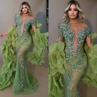 Shiny Evening Dresses Crystal Beading Prom Dress Detachable Cape See Through Long Sleeves Mermaid Party Gowns Vestidos De Noche