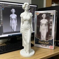 3D printed short qipao elegant beauty pure desire desktop sculpture antique style character decoration accessories