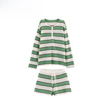 Fashionable Striped T-Shirt Shorts Set for Women New Arrival Summer Long Sleeve Casual Comfortable Two Piece Outfit