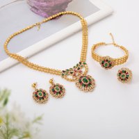JRH Sparkling Zirconia Bridal Jewelry Set for Women Gold Plated Copper Bracelet Ring Necklace Earrings Ramadan Party