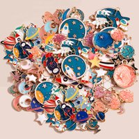 Random Mixed 10/20pcs Enamel Charms Cute Astronaut Planet Galaxy Sun Moon Star Charms for DIY Jewelry Making Wholesale Pendants