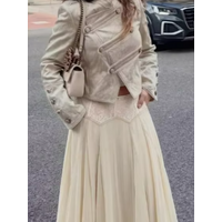 Lace Patchwork Pleated Skirt Female Mid-waist Mesh Double-layer Puffy Skirts Women's Summer 2026 Daily Casual Versatile Bottom