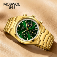 MOBWOL Chronograph Quartz Watch Men Stainless Steel Waterproof Luminous Date Fashion Wristwatch Reloj Hombre