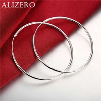 ALIZERO 925 Sterling Silver Hoop Earrings For Women 50mm 60mm Round Circle Loop Simple Woman Silver Hoop Earrings