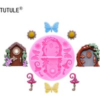 53# DIY Baking Tool fairy Tale Wooden Door butterfly floral Mushroom Door Fondant Cake Silicone Mold Epoxy Earrings Mold