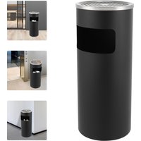 Black Cylinder Iron Litter Bin,Floor Standing Waste Bin 25*61cm with Removable Inner Bin for Indoor and Outdoor Places