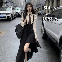 Sets Women Stylish Korean Style Elegant Sleeveless Hotsweet Tunic Dresses Retro Girlish Shirts Autumn College Two Piece Outfits