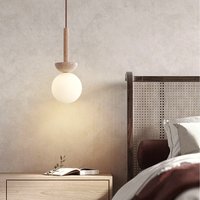 Lampy wiszące LED z białego szkła Globe 2026, do przedpokoju, na werandę, do hotelu, w stylu nordyckim, nowoczesne, żółte, z drewna i travertynu, oprawy oświetleniowe.