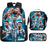 2026 Messi Print Backpack Set 3Pcs, Kids School Bag with Pencil Case & Lunch Bag for Boys Girls Students Double Shoulder Bookbag