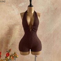 Sexy Backless Knitted Dress Pants Set for Women Light Blue Spicy Girl Summer Fashion Casual Wear Comfortable Lightweight