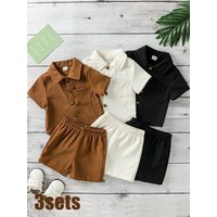 Boys' Summer 6PCS Short-Sleeve Outfits, Multi-color Versatile Sets for All Summer, Soft & Durable for Home & Trips