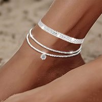 3pcs Set Elegant Women'S Sparkling Synthetic Zirconia Wave And Braided Anklets for Parties And Overseas Events