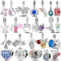Charms 925 Silver Plated Heart Beads Butterfly Bee Elf Four-leaf Clover Pendant Fit DIY Bracelet Bag Keychian Jewelry Fine Gift