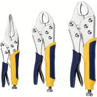 3Pcs/Set Locking Pliers Set 7inch Curved Jaw Long Nose Straight Vise Grip Pliers Blue Yellow