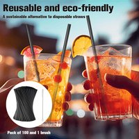 100Pcs Black Drinking Straws with Straw Brush Flexible Plastic Straw Milkshake Straws Wedding Party Supplies Straw