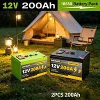 12V 200Ah LiFePO4 Solar Battery, Deep Cycle Rechargeable Built-in BMS Lithium 200000mAhfor Power Wheels,Scooters
