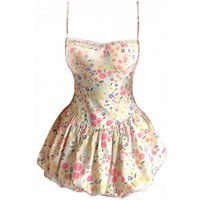 2026 new summer French sweet floral suspender flower bud dress with waist cinching and slimming effect, casual vacation date ins