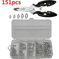 151pcs Stainless Steel Fishing Split Ring Ring Connector Set Inclusion Stainless Steel Open Ring and Fishing Pliers Fishing Tool