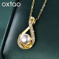 OXTAO Moissanite Natural Freshwater Pearl Pendant Necklace 14K Gold Filled Infinity Drop Necklaces Wedding Jewelry for Women