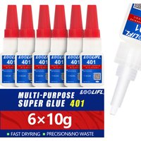 6PCS 401 Super Glue Instant Quick-drying Cyanoacrylate Adhesive Leather Rubber Glass Wood Metal Strong Bond Liquid Glue Tool 10g