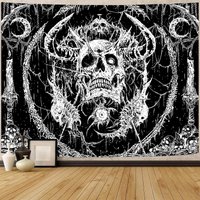 VIKAMA Skull Print Decorative Tapestry Gothic Horror Style Moon Skull Pattern Mysterious Dark-Themed Bedroom Decorative Tapestry
