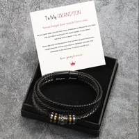 Bracelet for Son/Grandson From Parents, Stainless Steel Leather Bead Grown Up Meaningful Graduation Gifts for His Birthday 8.5"
