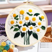 CHENISTORY Flower Wool Painting Kit Home Wall Decor Felt Embroidery Kit Flower Needle Felting Kits For Adults For Adults Beginne