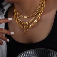 New Fashion Non-fading Jewelry Set 316L Stainless Steel Gold Color Geometric Chain Necklace Bracelets For Women Girl