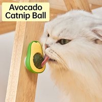 Catnip Ball Healthy Rotatable Wall Stick-on Ball Cats Teeth Cleaning Natural Catnip Toys Cat Scratching Supplies Avocado Shape