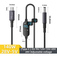 140W USB C to DC Power Cable 140W Type C to 5V 9V 12V 15V 20V 28V Adjustable Voltage Adapter Connector Cable for Laptop Routers