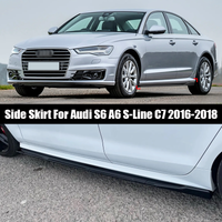 For Audi Accessories S6 A6 S-Line C7 2016-2018 Car Side Skirt Extension Rocker Panel Splitters Winglet Lip Body Kit Gloss Black