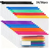 24/36pcs A6 Poly Zip Envelopes 22.86x11.94cm - Reusable Plastic Pouch, Waterproof Document Organizer for Office School Travel