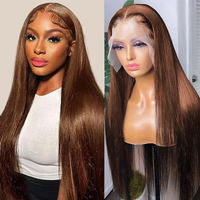 46 Inch Chocolate Brown 13x4 Straight Human Hair Lace Front Wig Brazilian Colored 13x6 Transparent Lace Frontal Wig For Women