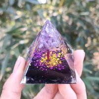 AliExpress NONE 1pc Amethyst Tree Of Life Orgone Pyramid, Pyramid Ornament Amethyst Gravel Resin, Home Desktop Handmade Ornaments