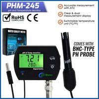 Wall-Mount Digital PH Meter Temperature Tester 2-in-1 Continuous Water Quality Monitor W/ Replaceable BNC Probe ATC