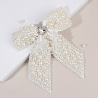 Korean Pearl Bow Hair Clip Elegant Ribbon Hairpin Sweet Rhinestone Handmade Barrette For Women Girls Kids Headdress Accessories