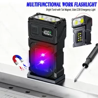 Rotatable LED Keychain Flashlights 500LM USB Rechargeable Work Lantern, Portable Emergency Torch with Magnet & Digital Display