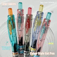 4 Quick-Dry Large Capacity Click Gel Pens Cyber Transparent Color Scheme Writing Length Up to 1500 Minimalist Style