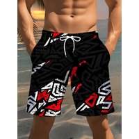 Men's fashionable printed beach shorts, featuring a geometric 3D print; perfect for couples, stylish everyday wear, and beach