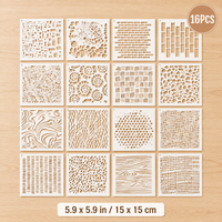 16PCS 5.9 x 5.9 inch Texture Stencils Reusable Pattern Painting Templates for DIY Wall Fabric Canvas Decor