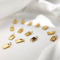 Polished Stainless Steel Square Gold Color Pendant Hang 26 Letters DIY Bracelet Pet Collar Necklace Jewelry Making