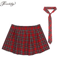 Women High Waist Plaid Pleated Mini Skirt with Necktie Japanese Schoolgirls Uniform Nightclub Outfit Carnival Cosplay Costume