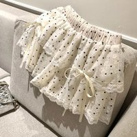 MEXZT Kawaii Dots Mini Skirt Women Japanese Cute Lace Bow Ball Gown Skirts Summer Korean High Waist Ruffles Casual A Line Skirt